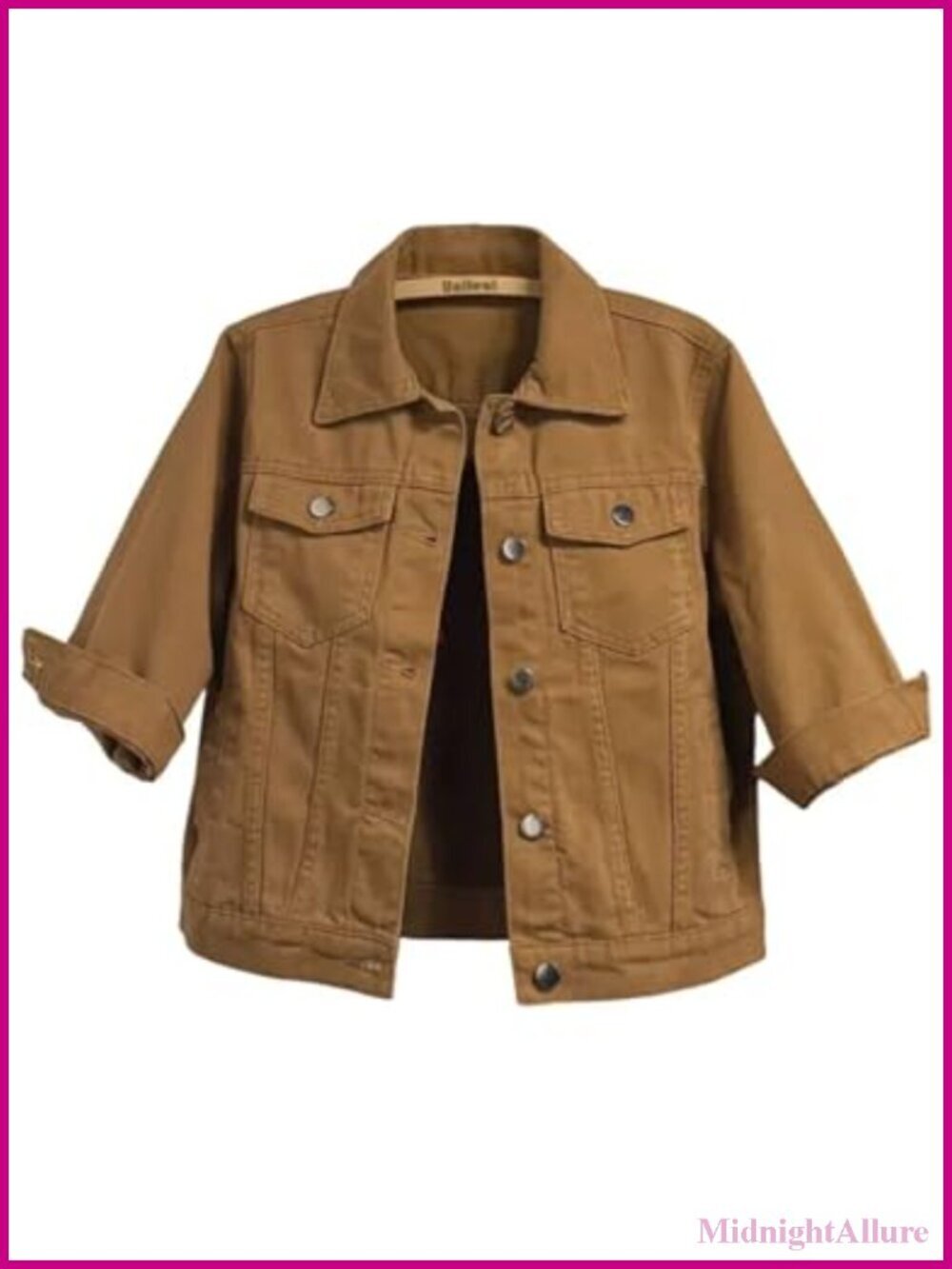 3/4 Sleeve Cropped Denim Jacket Button Closure Lightweight Trucker Coat